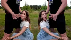 Afspelen Buitenpornoster keelneuken: spermaslikkend schatje Nika Bunny