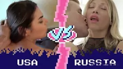 Jouer Jerkmate: russa tettona contro americana ben dotata - compilation di sesso a tre anale